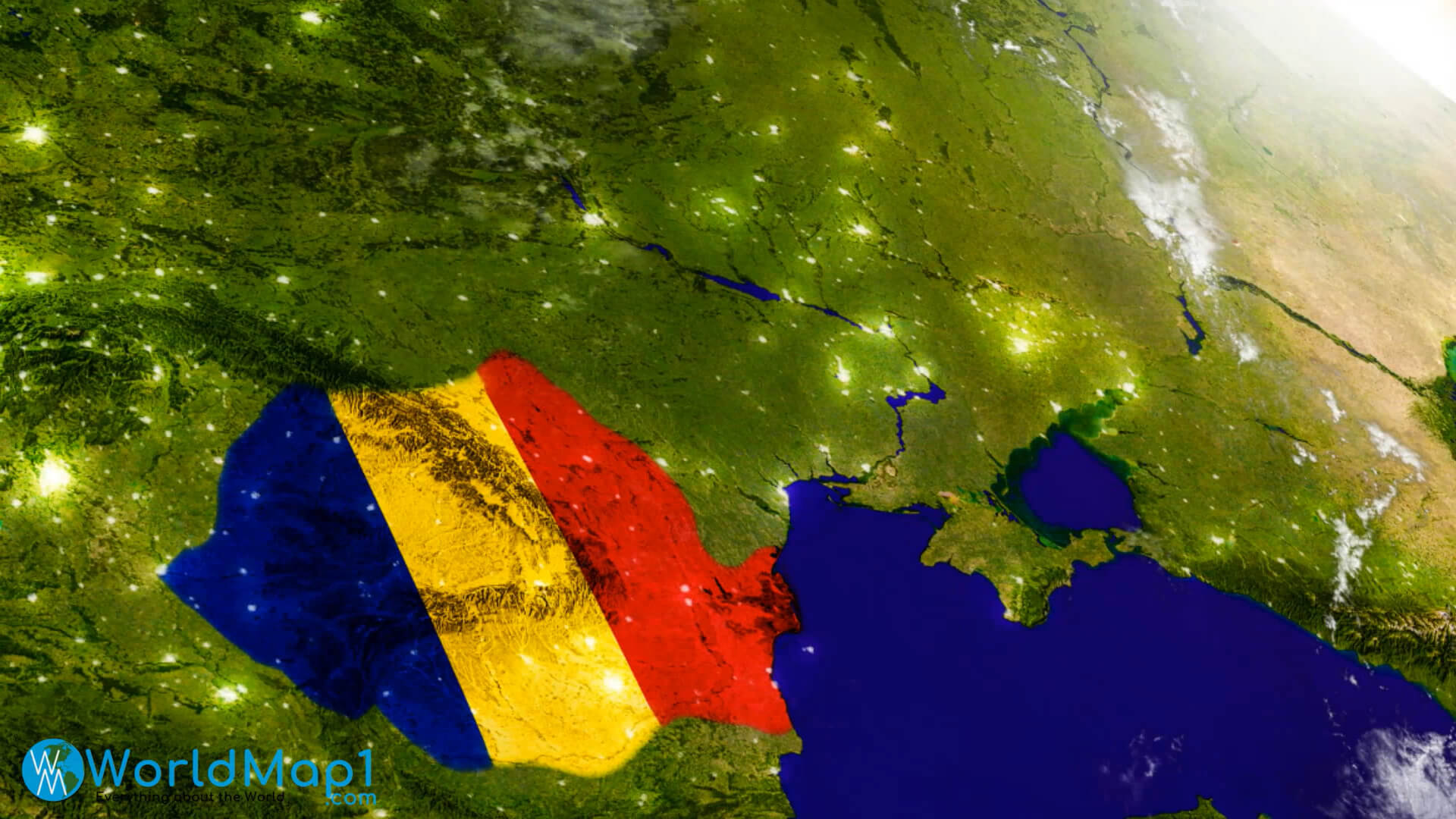 Romania Satellite Map with National Flag